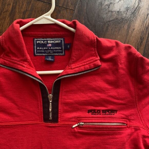 Vtg Polo sport 1/4 zip sweatshirt size S red EUC - Picture 2 of 10